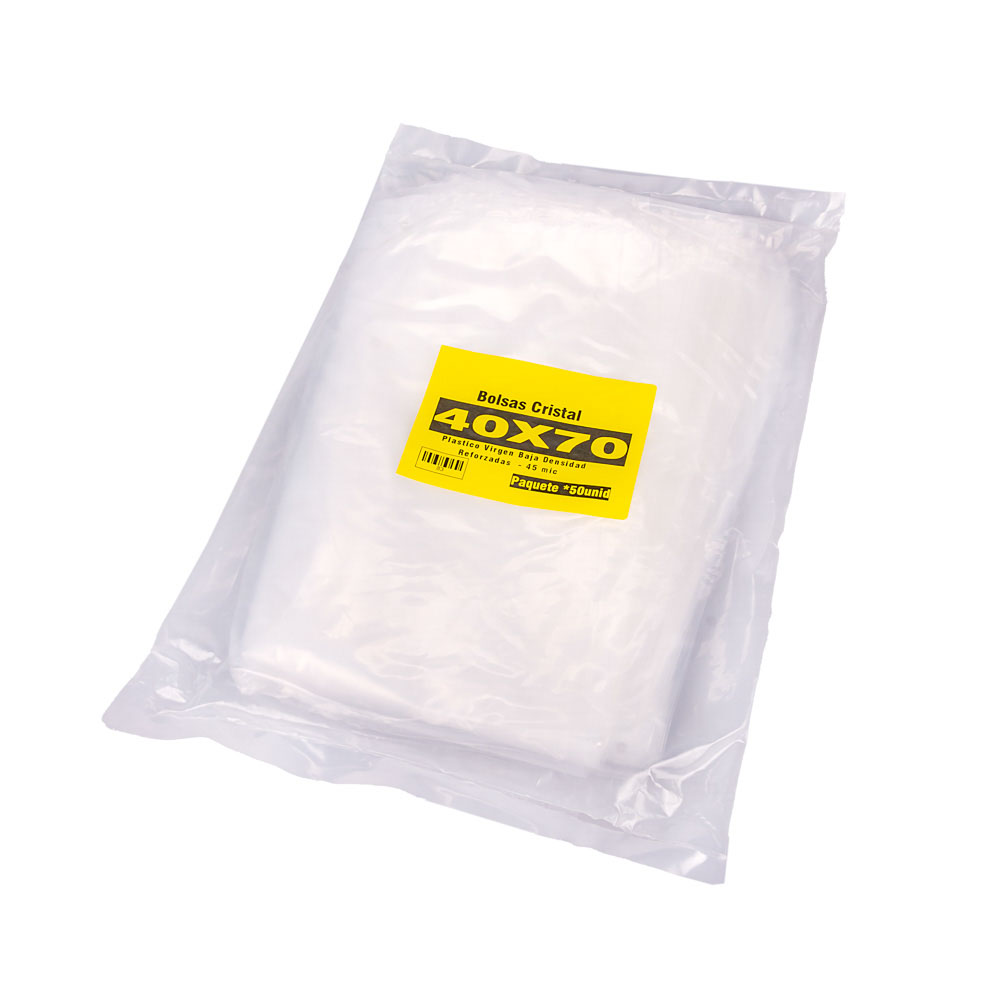 BOLSAS PLASTICAS mE PE CRISTAL (B/D - 45MIC - S/F) .40X70CM *50UNID