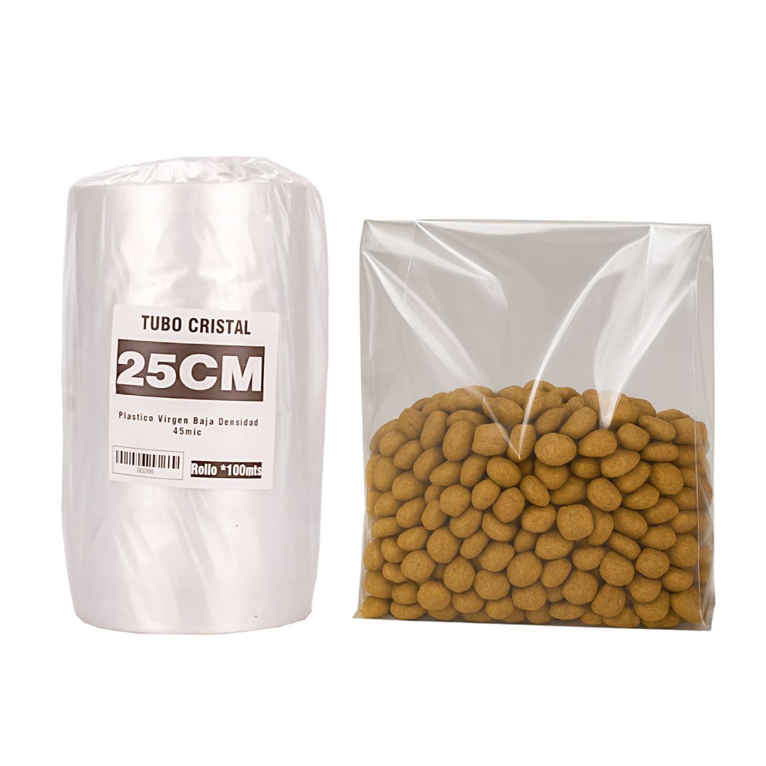 TUBO SIN CORTE mE PE CRISTAL (B/D - 45MIC) .25CM*100MTS *UNID