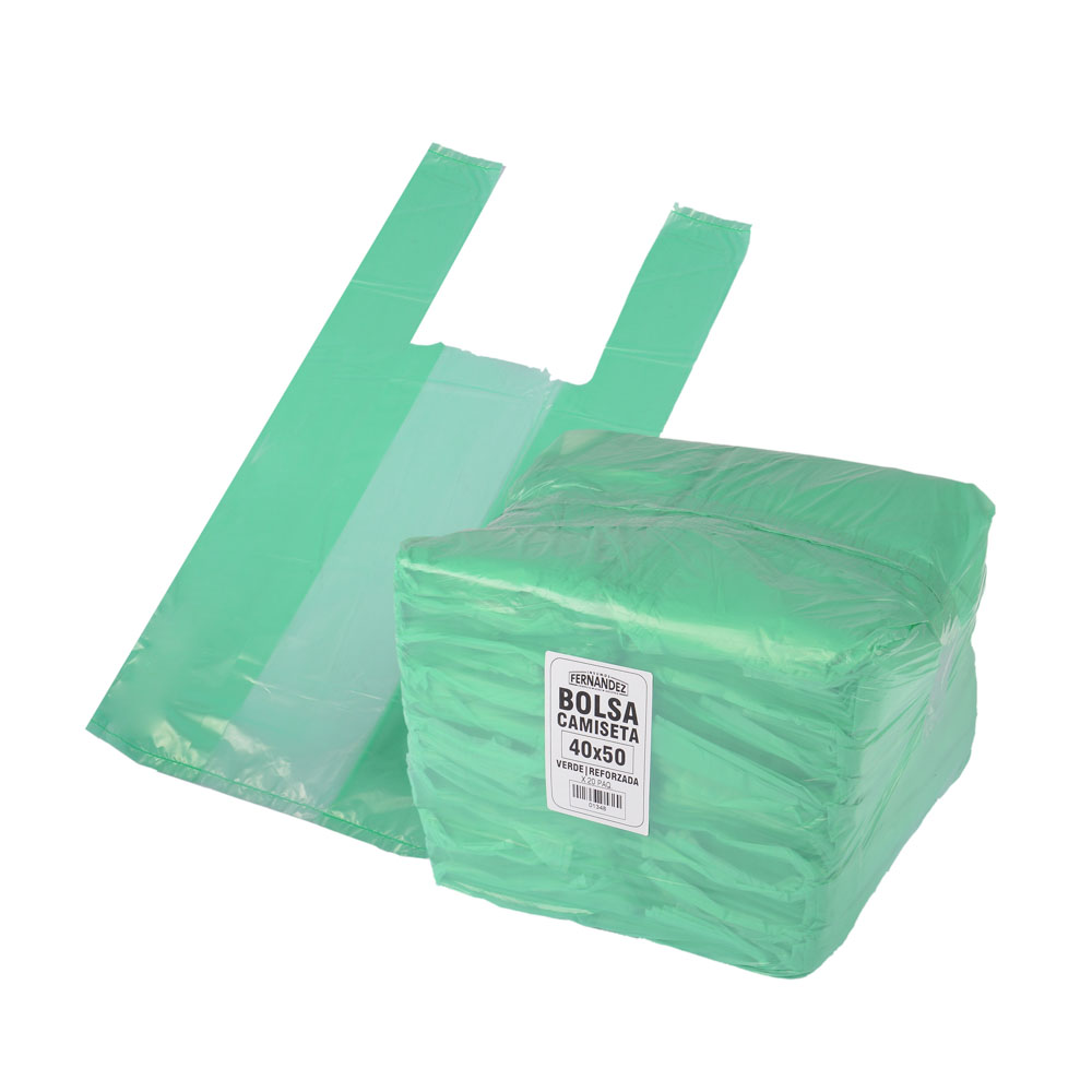 BOLSAS CAMISETA REFORZADA VERDE 40*50CM A/D MULTI BULTO *20PAQ