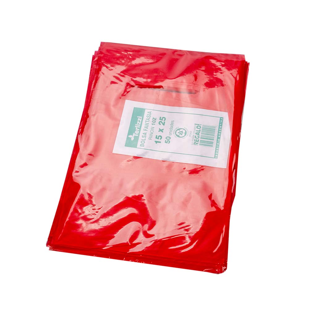 BOLSAS RIÑON LISAS TERLIZZI 15*25CM ROJO REFORZADAS (60MIC) PAQ.*50UNID