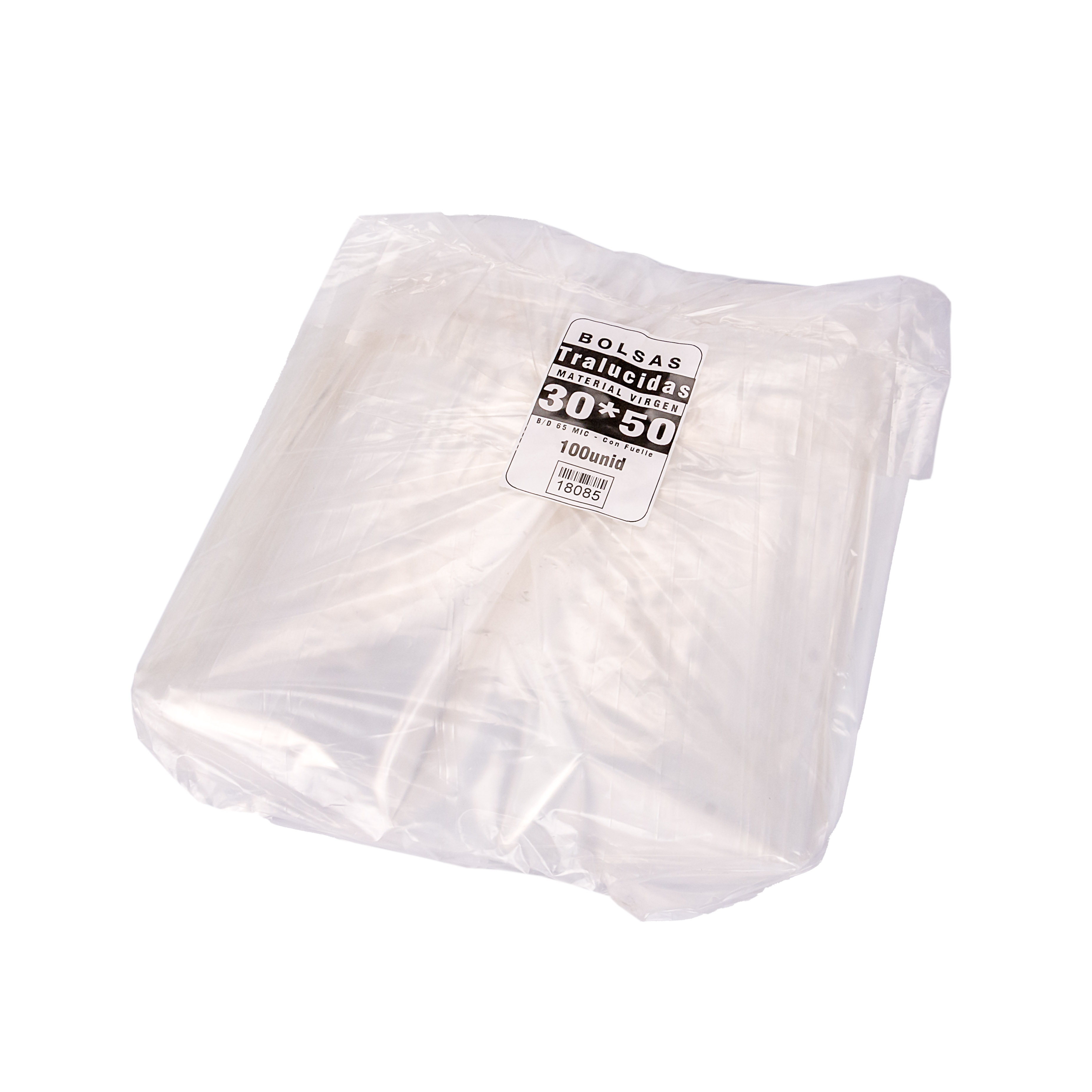 BOLSAS PLASTICAS mE TRASLUCIDAS (65MIC - B/D - C/FUELLE) 30X50CM *100UNID
