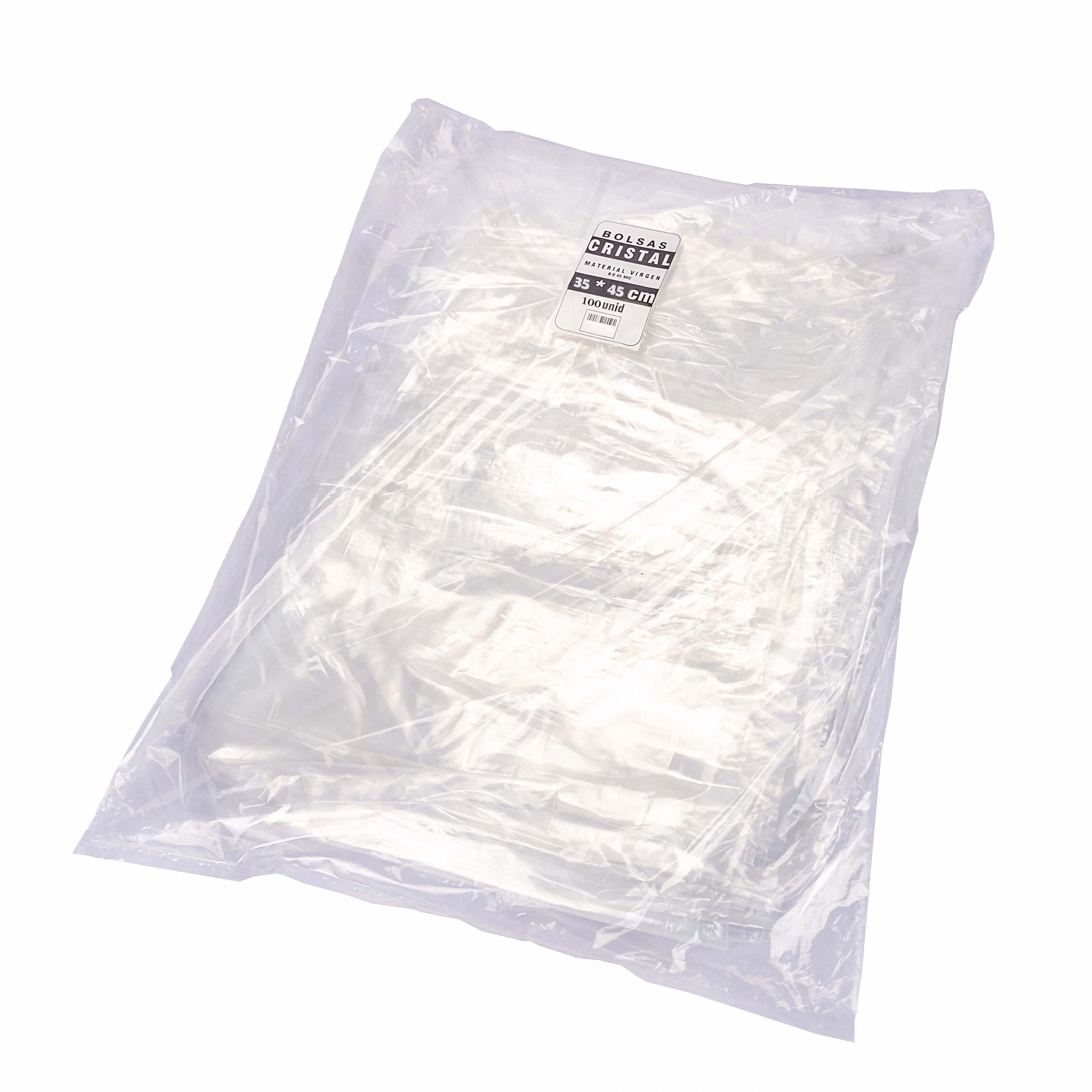 BOLSAS PLASTICAS mE PE CRISTAL (B/D - 45MIC - S/F) .35X45CM *100UNID