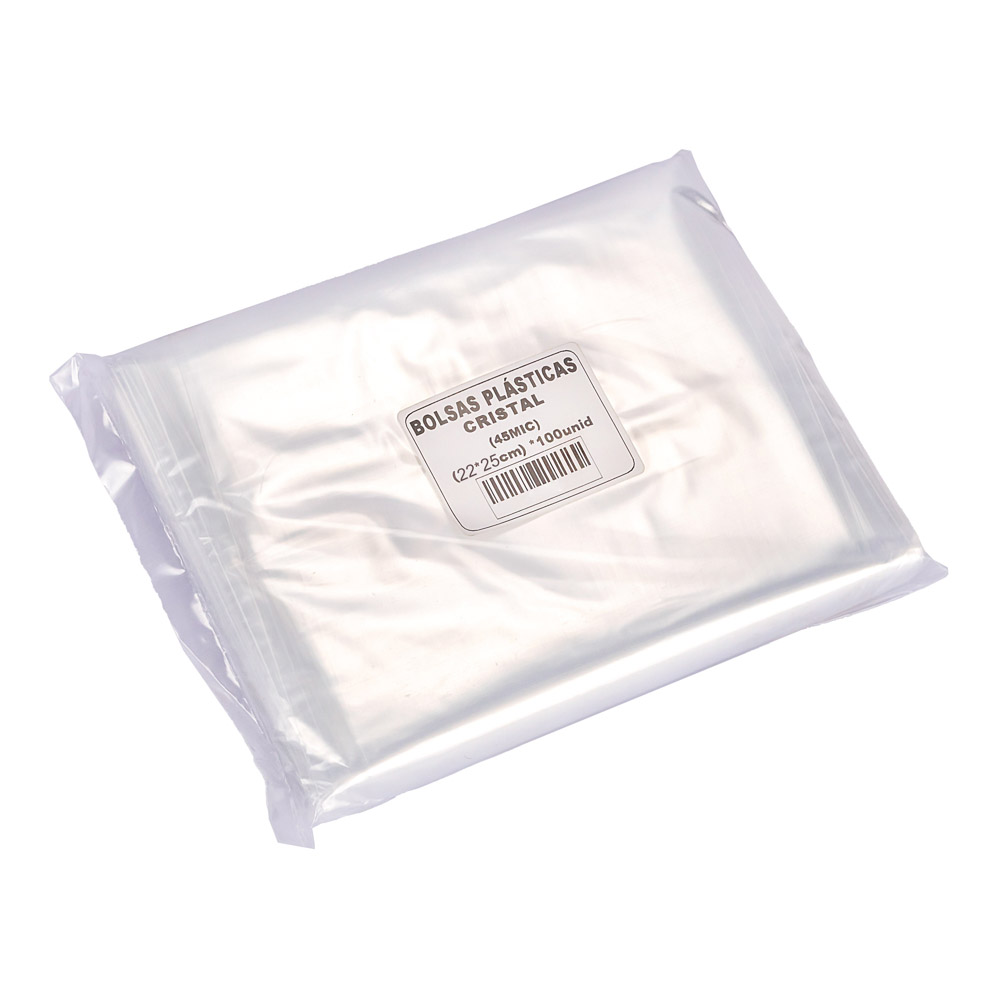 BOLSAS PLASTICAS mE PE CRISTAL (B/D - 45MIC - S/F) .22X25CM *100UNID
