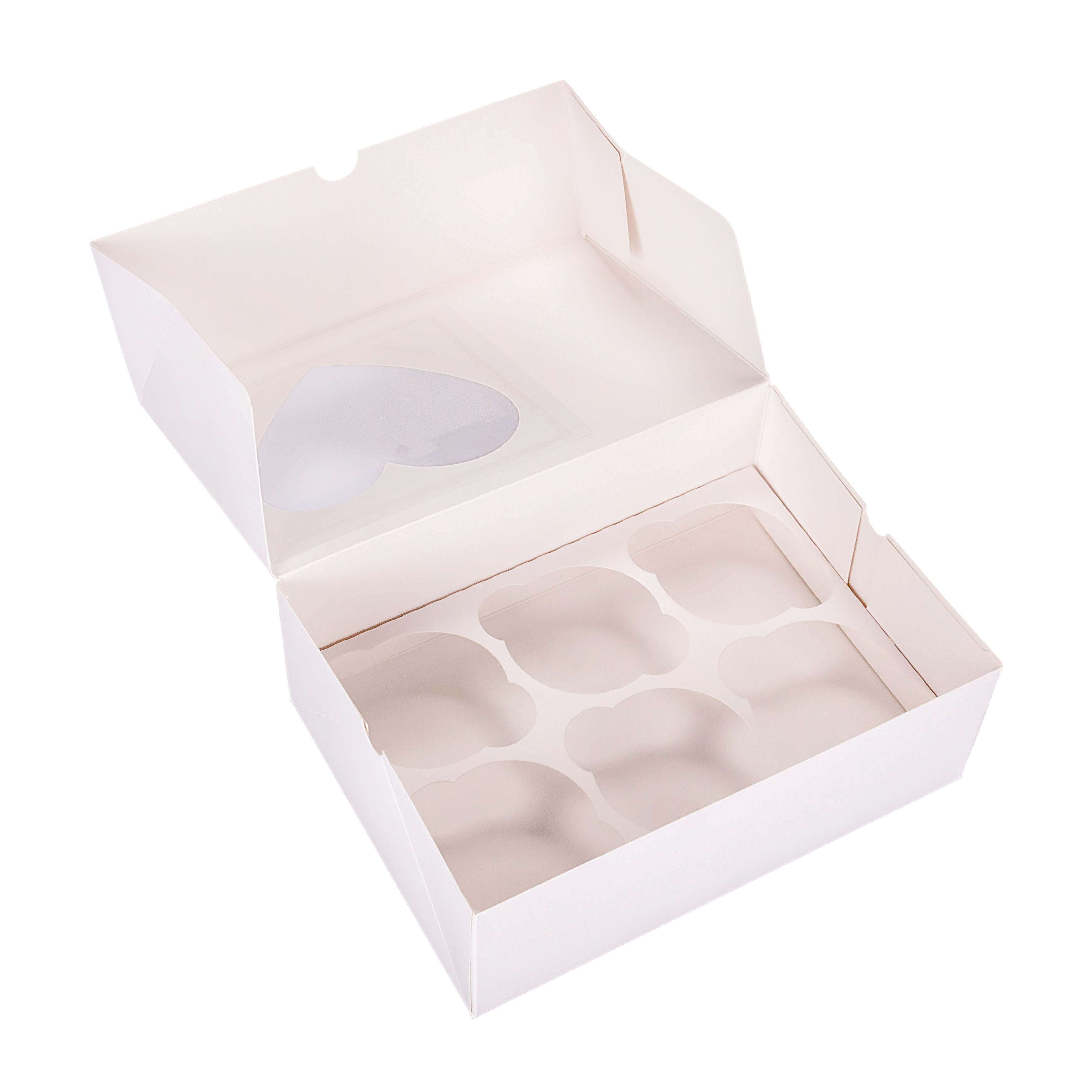 CAJA CARTULINA MEDORO 6 CUPCAKE C/VISOR CORAZON (21*15*8CM) (CCCV001) *10UNID