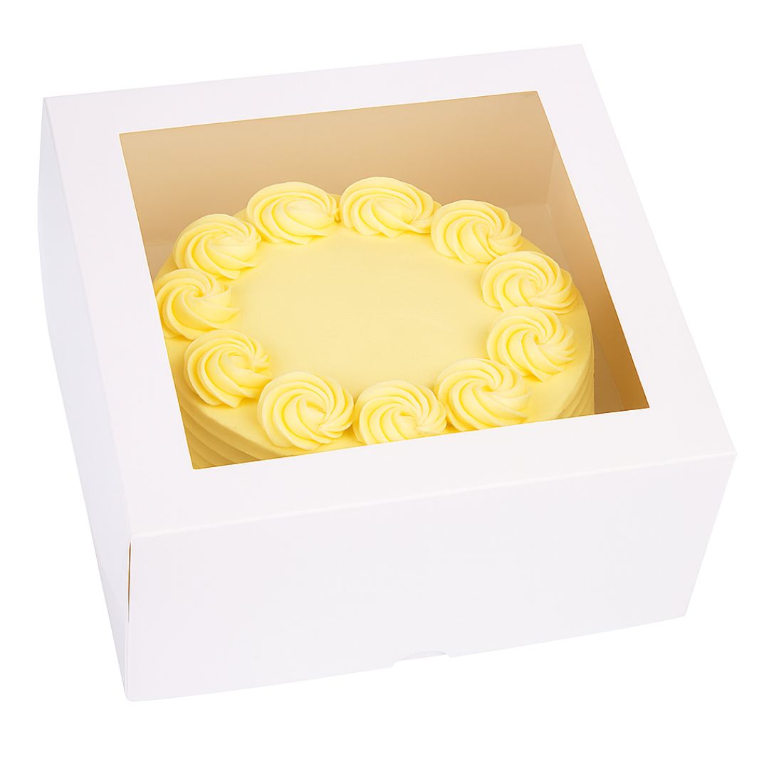 CAJA CARTULINA MEDORO TORTA BLANCA C/VISOR (25*25*10CM) (CTMCV001) *25UNID