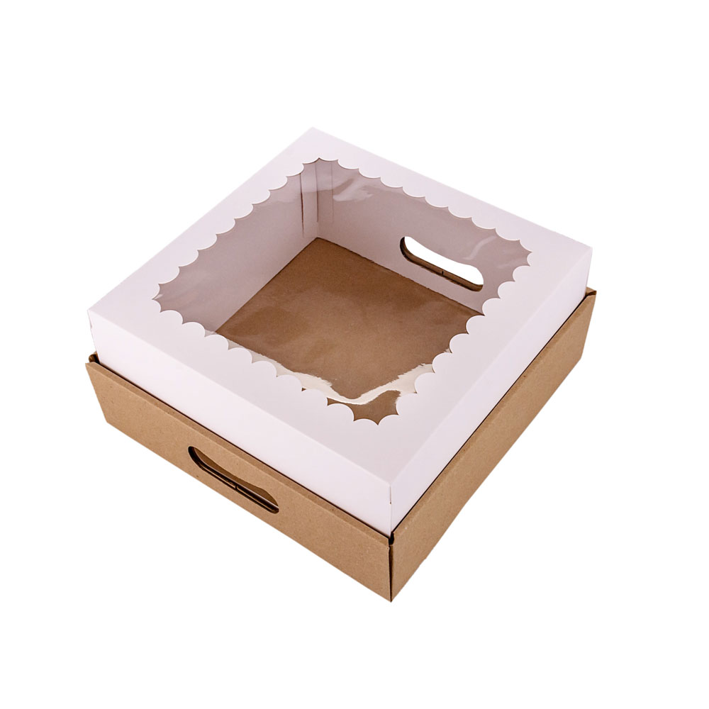 CAJA DESAYUNO MEDORO BLANCA/MARRON CON VISOR.(25*25*12CM) (CMC25010) *10UNID