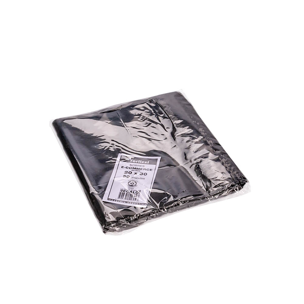BOLSAS E-COMMERCE ECO 25*35CM NEGRA (60MIC + FAJA SEGURIDAD) *50UNID