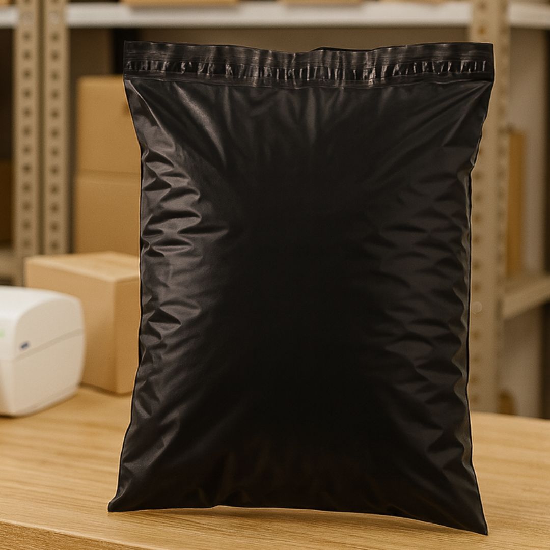 BOLSAS E-COMMERCE ECO 35*45CM NEGRA (60MIC + FAJA SEGURIDAD) *50UNID