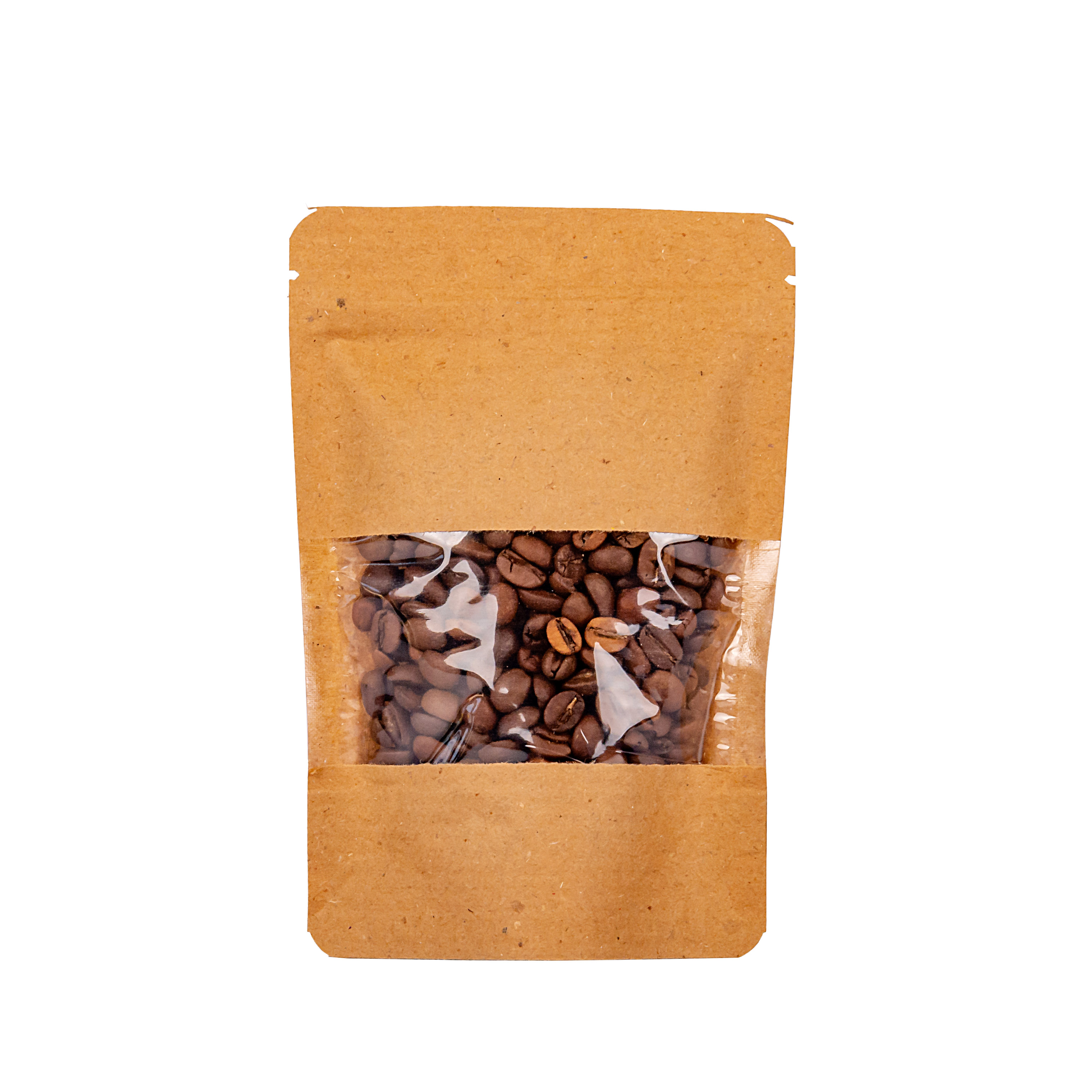 BOLSAS DOYPACK PAPEL KRAFT 250ML C/VENTANA Y ZIPPER 11*15CM (130MIC) *50UNID