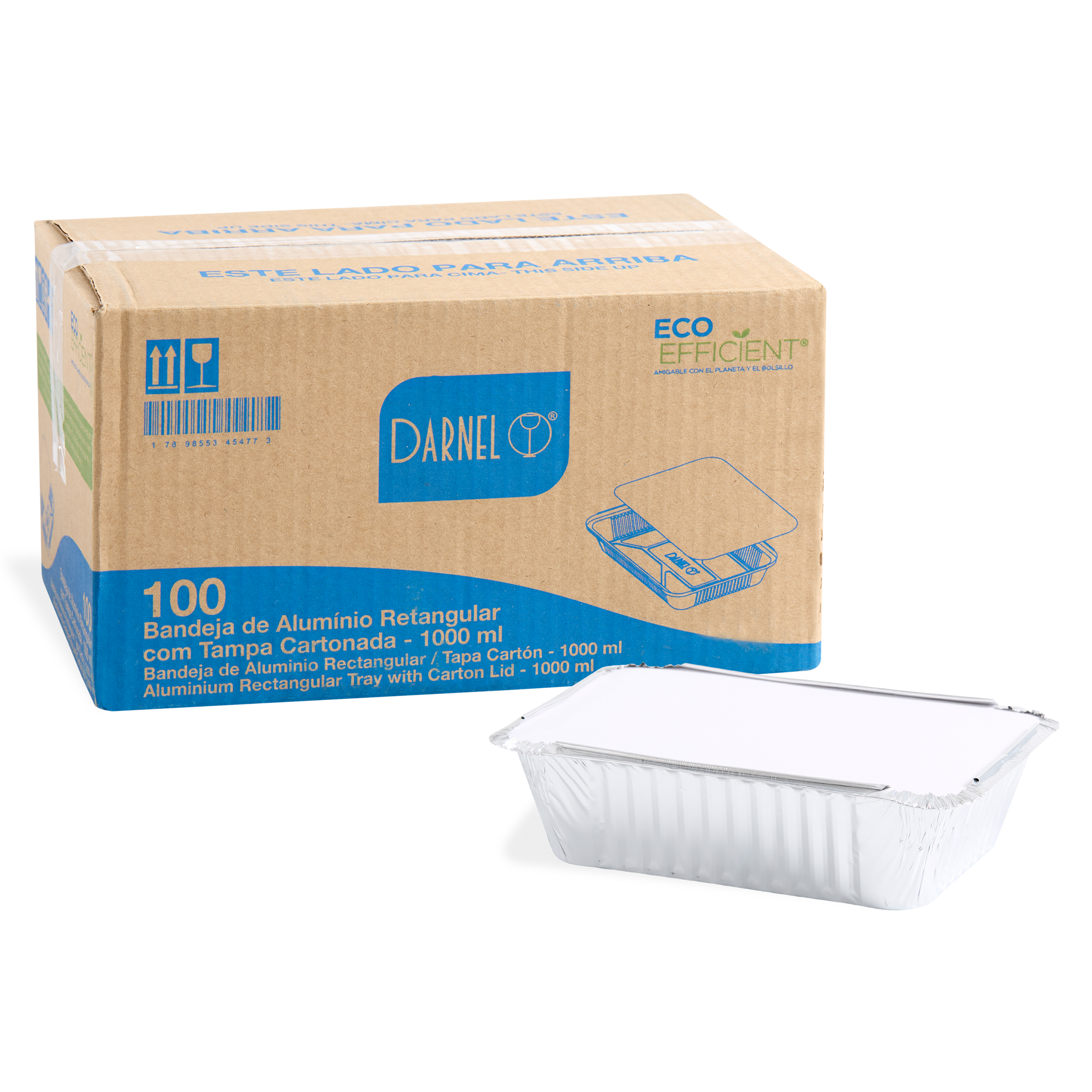 BANDEJA ALUMINIO DARNEL CON TAPA ALUMINIO.F-100 (32OZ-1000ML) CAJA*100UNID.
