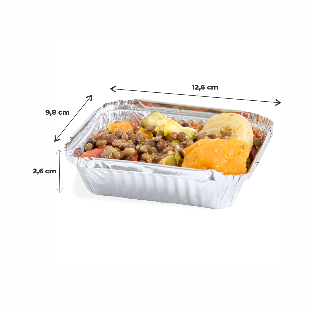 BANDEJA ALUMINIO DARNEL (PACK*10UNID) 8OZ C/TAPA (220ML) (9.8*12.6*2.6CM) *PACK