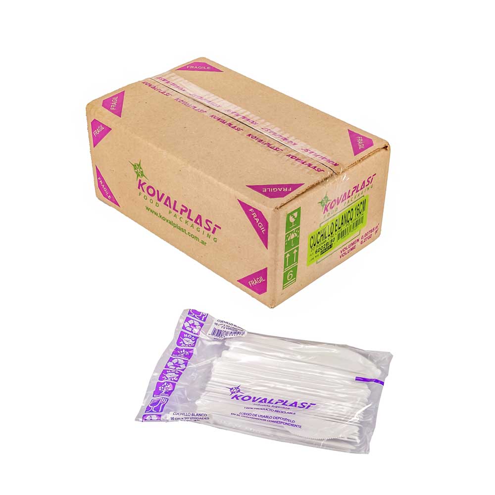 CUCHILLO PLASTICO BLANCO (KOVALPLAST) CAJA *1000UNID