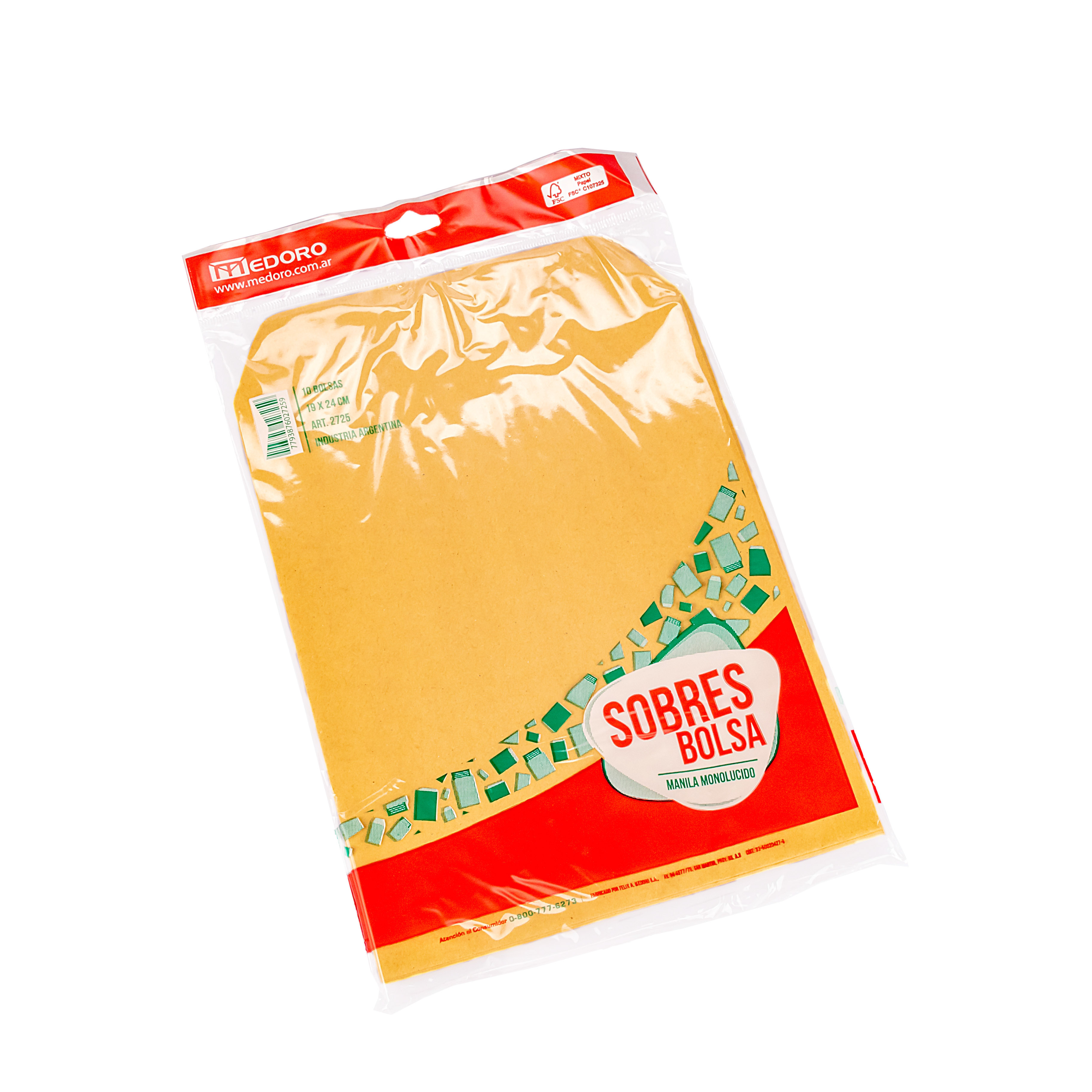 SOBRE MANILA 19*24CM (10 UNID) BOLSA MEDORO (2725) *BLISTER