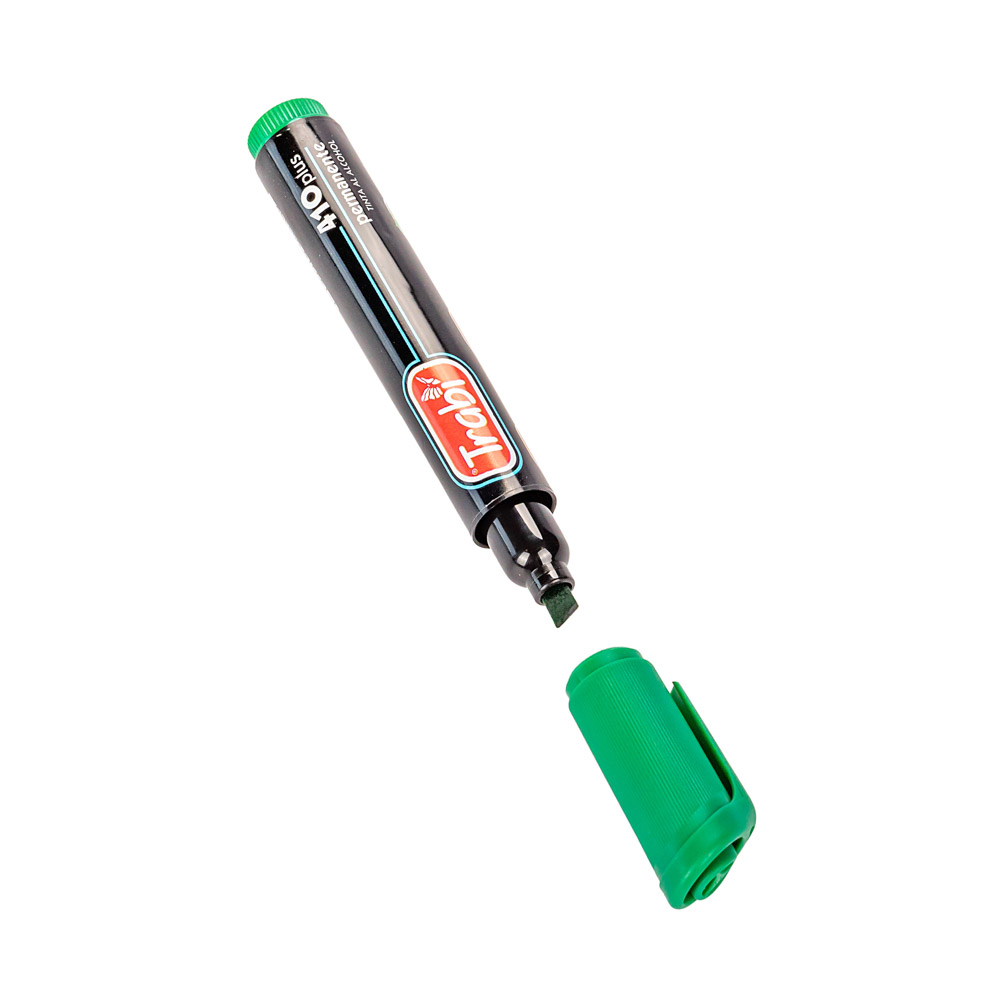 MARCADOR PERMANENTE TRABI 410 VERDE PUNTA BIZELADA *UNID