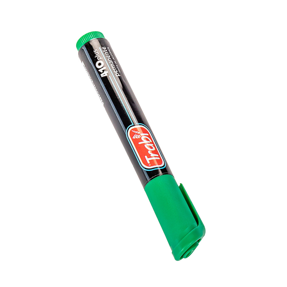 MARCADOR PERMANENTE TRABI 410 VERDE PUNTA BIZELADA *UNID