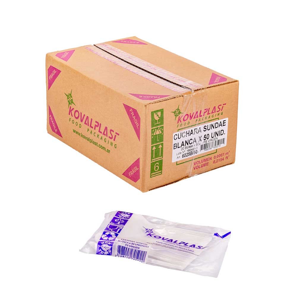 CUCHARA PLASTICA SUNDAE BLANCA (KOVALPLAST) CAJA *1000UNID