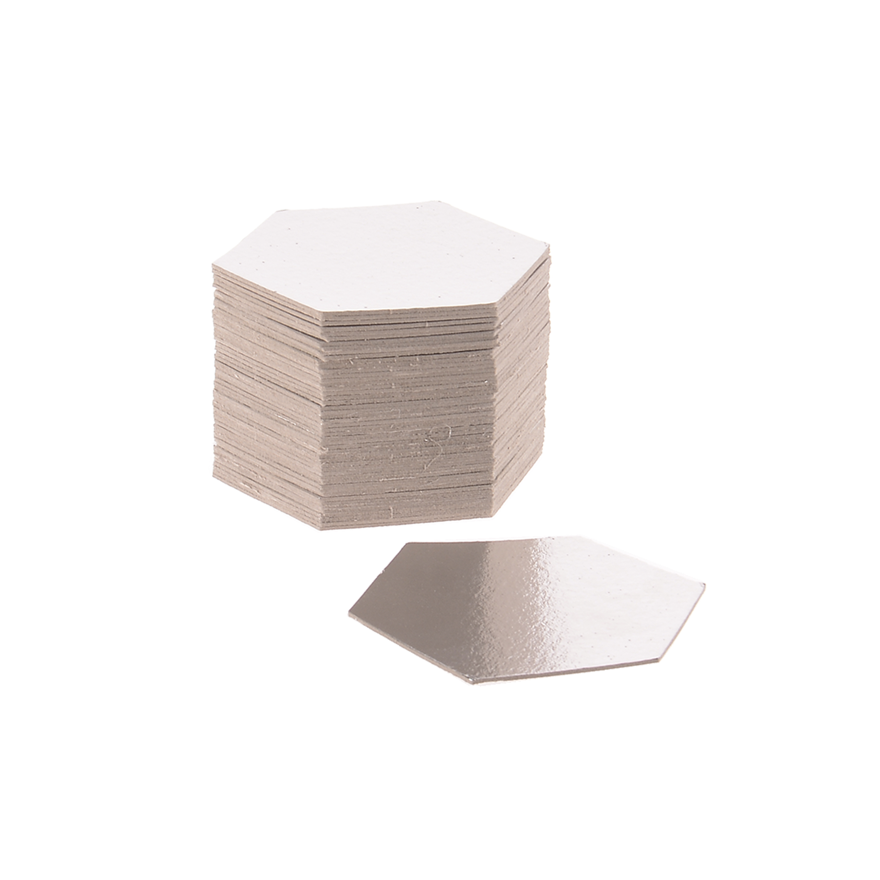 DISCOS DE CARTON DORADOS/PLATA HEXAGONO (9.5*11CM) *100UNID