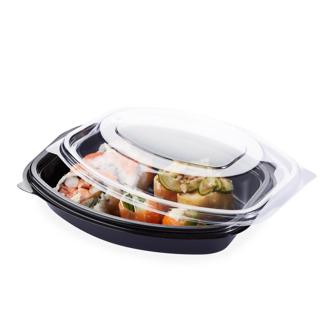 BANDEJA PET BANDEX NEGRA SUSHI C/TAPA PP CRISTAL (15*19*4CM) (105153BYT) *50UNID
