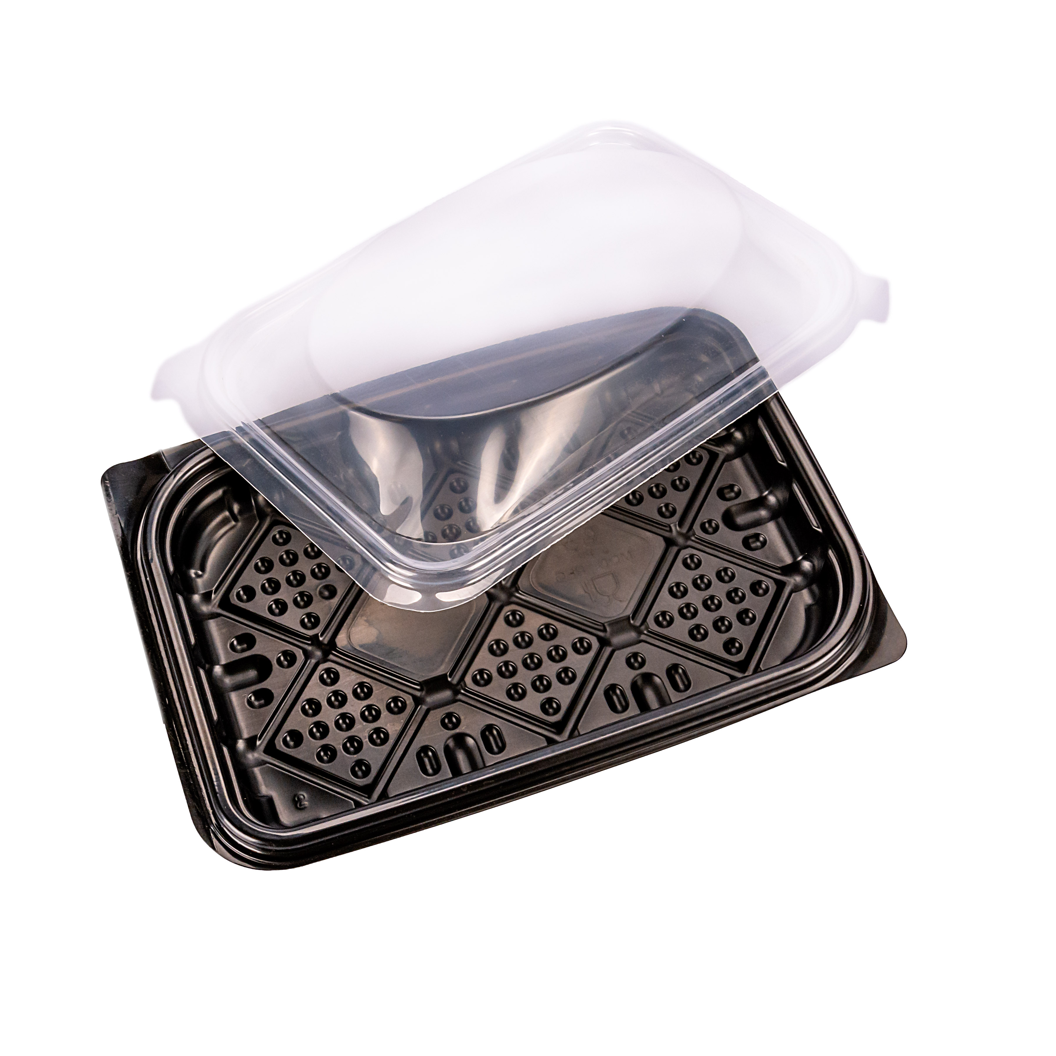 BANDEJA MICRO BANDEX NEGRA 1/2 COSTILLA C/TAPA PP (18*25*5CM) (106500BYTPP) *50UNID