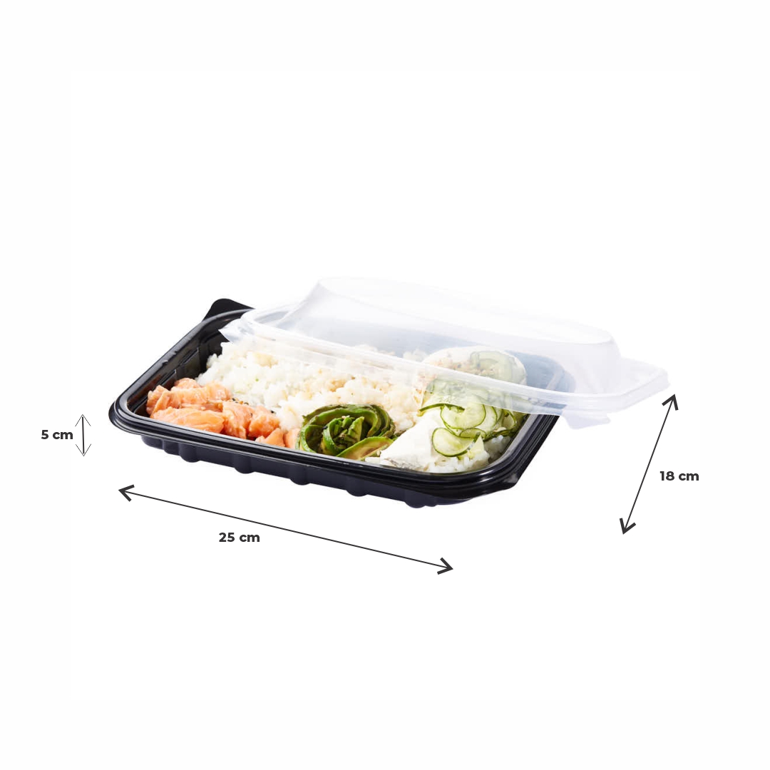 BANDEJA MICRO BANDEX NEGRA 1/2 COSTILLA C/TAPA PP (18*25*5CM) (106500BYTPP) *50UNID