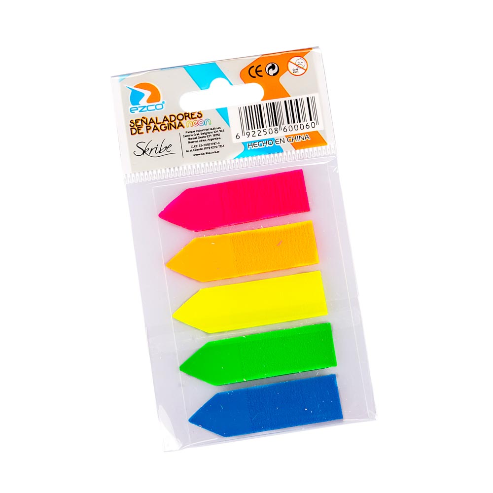 SEÑALADORES DE PAGINA ADHESIVAS EZCO NEON SURTIDO *100UNID.