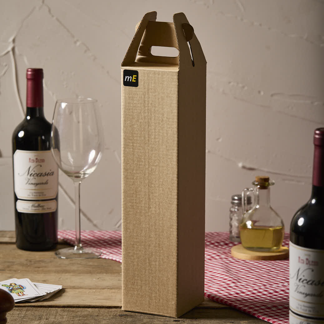 CAJA VINO CARTON MICRO MARRON/MARRON (8.5*8.5*33.5CM) (1 BOTELLA) *50UNID.