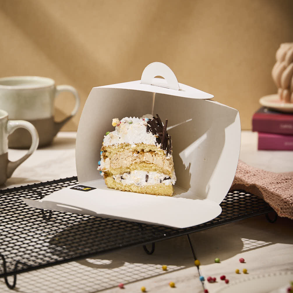 ESTUCHE TORTA CARTULINA BLANCA PORCION (10*17*11.5CM) BIOHZ *10UNID