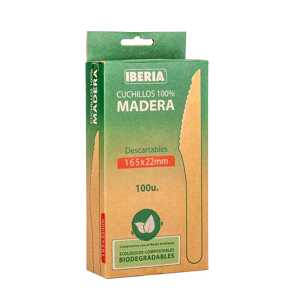 CUCHILLO MADERA DESCARTABLE IBERIA (22MM*16.5CM).*100UNID