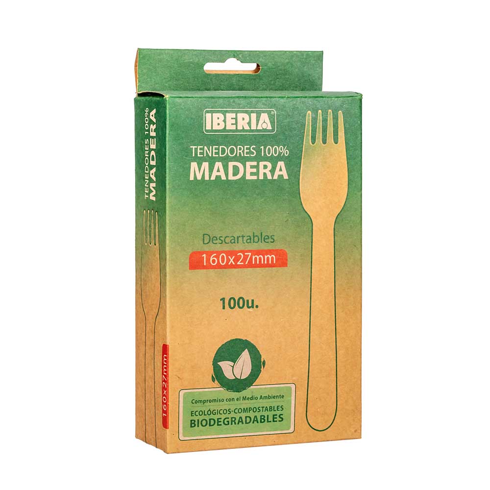 TENEDOR MADERA DESCARTABLE IBERIA (27MM*16CM) *100UNID