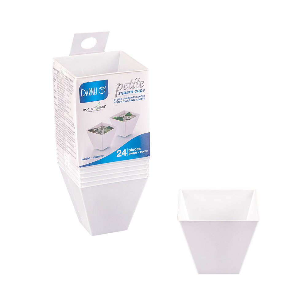 COPA PETITE CUADRADA PLASTICA BLANCA (5*5*4CM) BLISTER *24UNID.