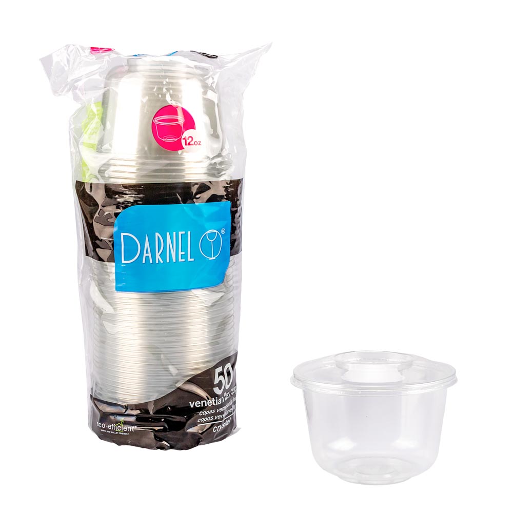 COPA VENECIANA FLEX PLASTICA CRISTAL.12OZ C/TAPA PAQ.*50UNID