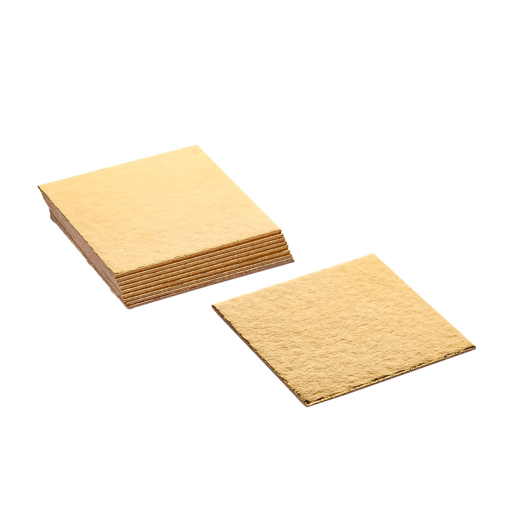 CUADRADO PARA POSTRE CARTON DORADO 10*10CM *10UNID