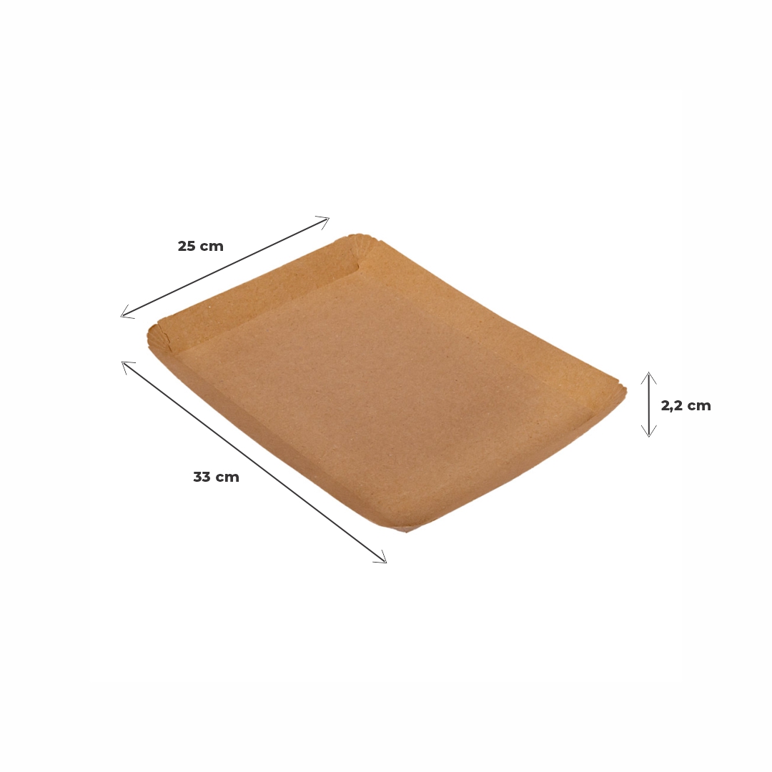 BANDEJA CARTON RECTANGULAR KRAFT Nº7 (25*33*2.2CM) BIOHZ *250UNID