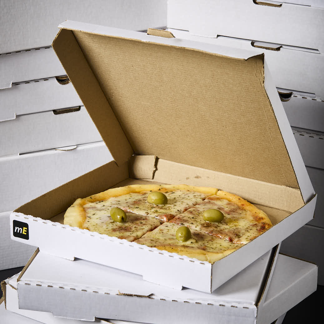 CAJA PIZZA MICRO BLANCO/MARRON CHICA (27.5*27.5*3.5CM) *100UNID