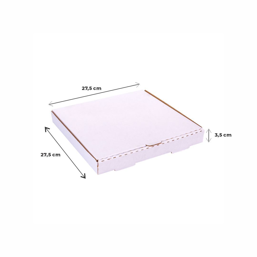 CAJA PIZZA MICRO BLANCO/MARRON CHICA (27.5*27.5*3.5CM) *100UNID