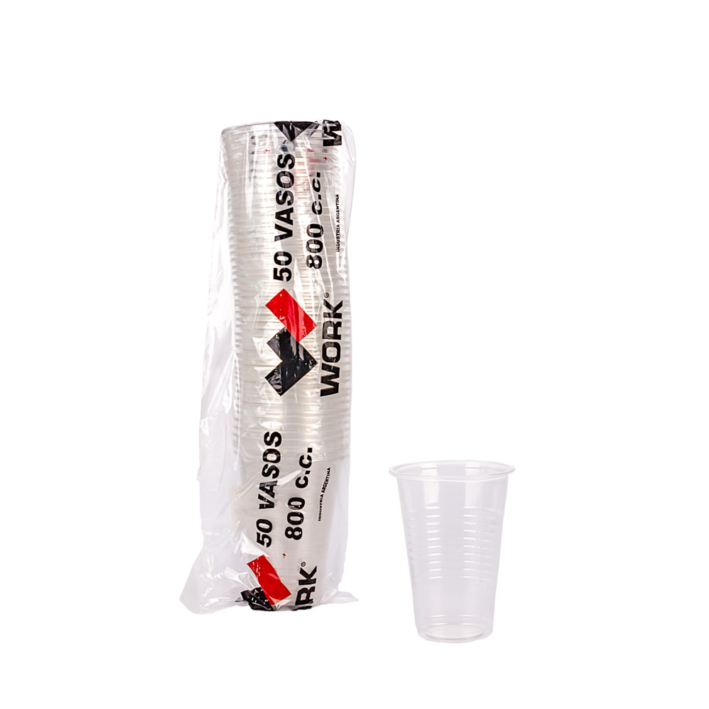 VASOS PLASTICOS TRASLUCIDOS 800CC WORK *100UNID