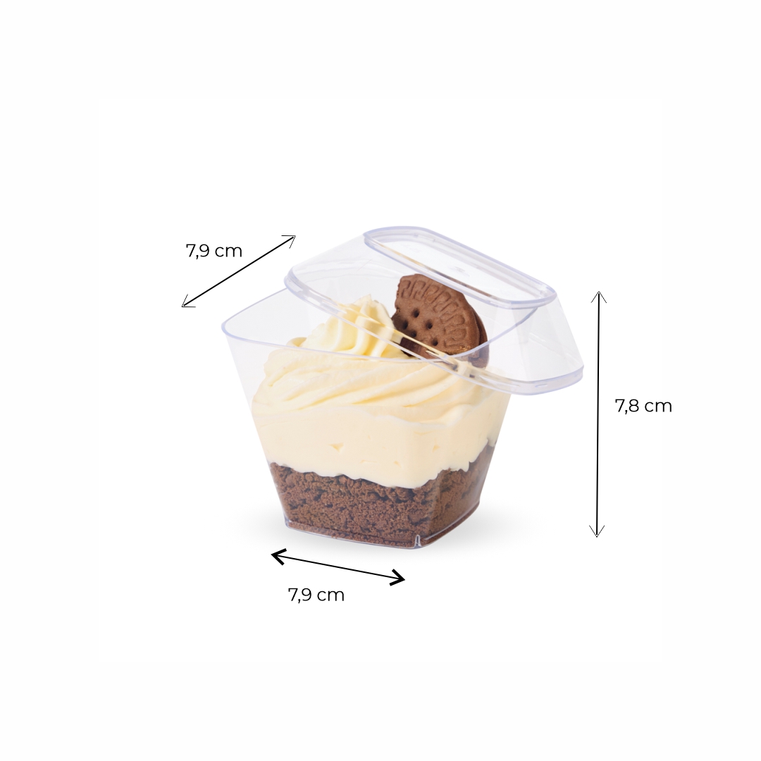 STRAWPLAST POTE RIGIDO 180CC CUADRADO C/TAPA CRISTAL (ST-532) *10UNID