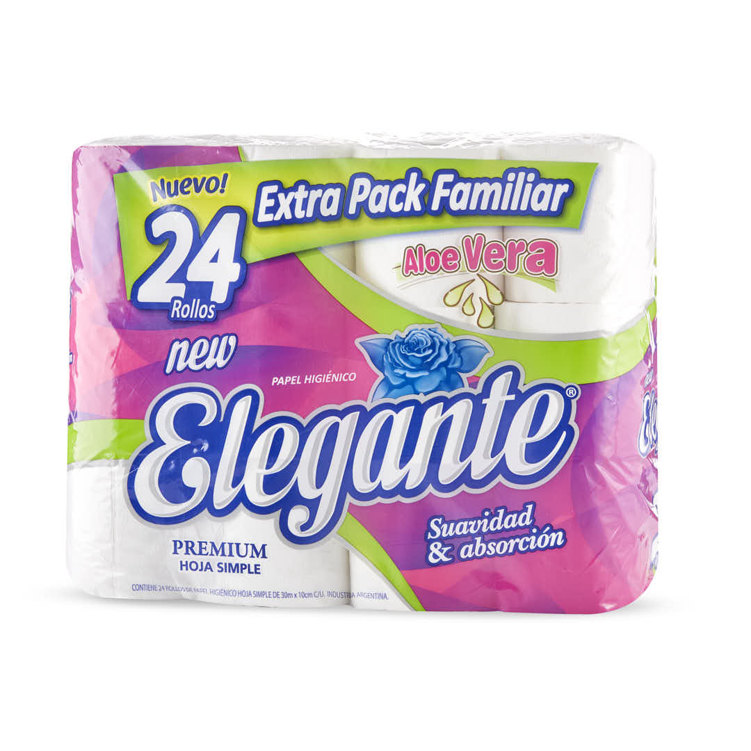 PAPEL HIGIENICO FAMILIAR.(24U*30MTS) ELEGANTE ALOE VERA S/H *UNID.