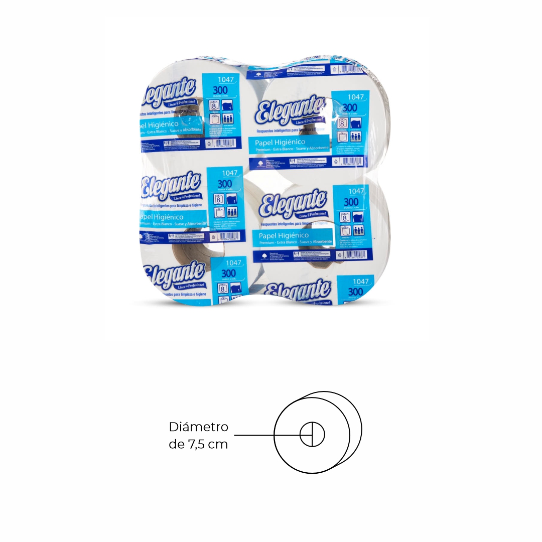 PAPEL HIGIENICO INSTITUCIONAL (8U*300MTS) ELEGANTE CONO GRANDE BLANCO *UNID..