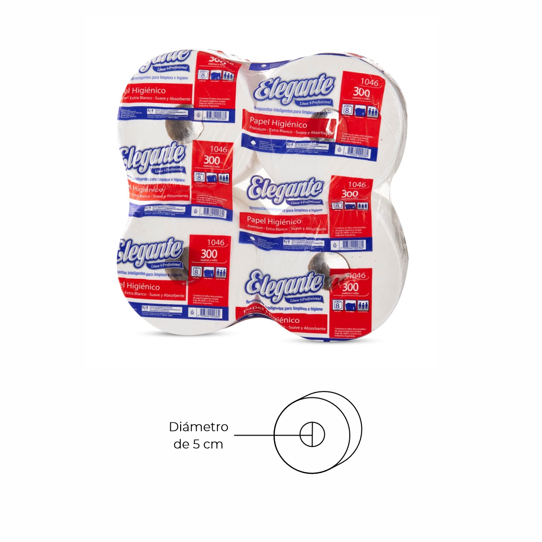PAPEL HIGIENICO INSTITUCIONAL (8U*300MTS) ELEGANTE CONO CHICO BLANCO *UNID.