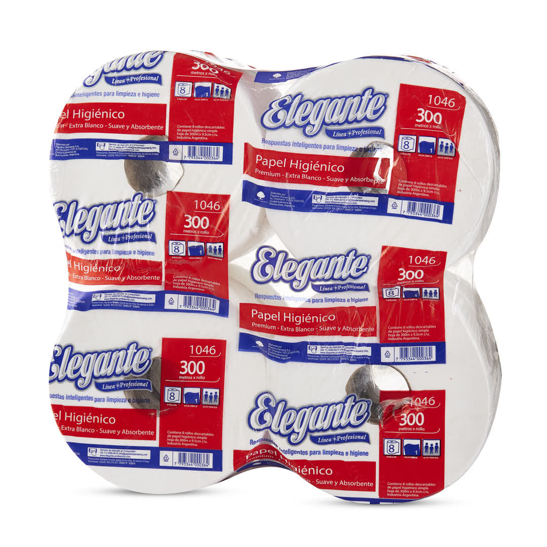 PAPEL HIGIENICO INSTITUCIONAL (8U*300MTS) ELEGANTE CONO CHICO BLANCO *UNID.