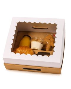 CAJA DESAYUNO MEDORO BLANCA/MARRON CON VISOR.(25*25*12CM) (CMC25010) *10UNID