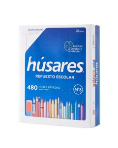 REPUESTO ESCOLAR HUSARES N°3.*480 HOJAS RAYADO (90GRS) (6231) *UNID.
