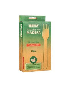 TENEDOR MADERA DESCARTABLE IBERIA (27MM*16CM) *100UNID