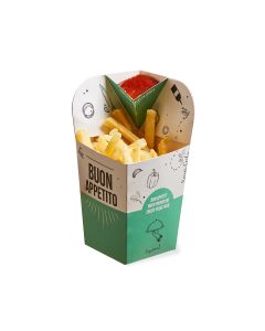CAJA DELIVERY BIOHZ PAPAS FRITAS CONTENEDOR IMPRESO C/DIPPER (15*7.5*9.5CM) *375UNID