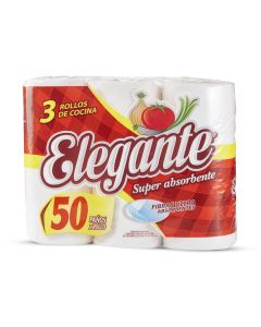 PAPEL COCINA (3U*50 PAÑOS) ELEGANTE BLANCO *UNID