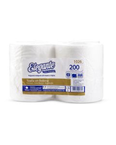 TOALLAS EN ROLLO PAPEL (19.5CM*200MTS) ELEGANTE BLANCA PREMIUN *4 ROLLOS