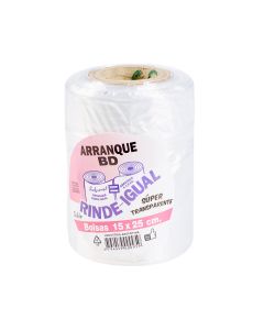 BOLSAS ARRANQUE B/D RINDE IGUAL (ROLLO.*250GRS) 15*25CM POLYFILM *UNID